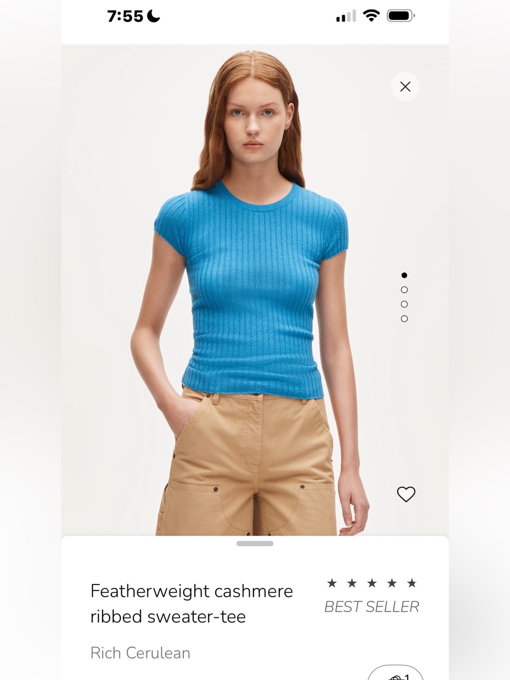 J. Crew Ribbed Cashmere Tee in Cerulean Blue